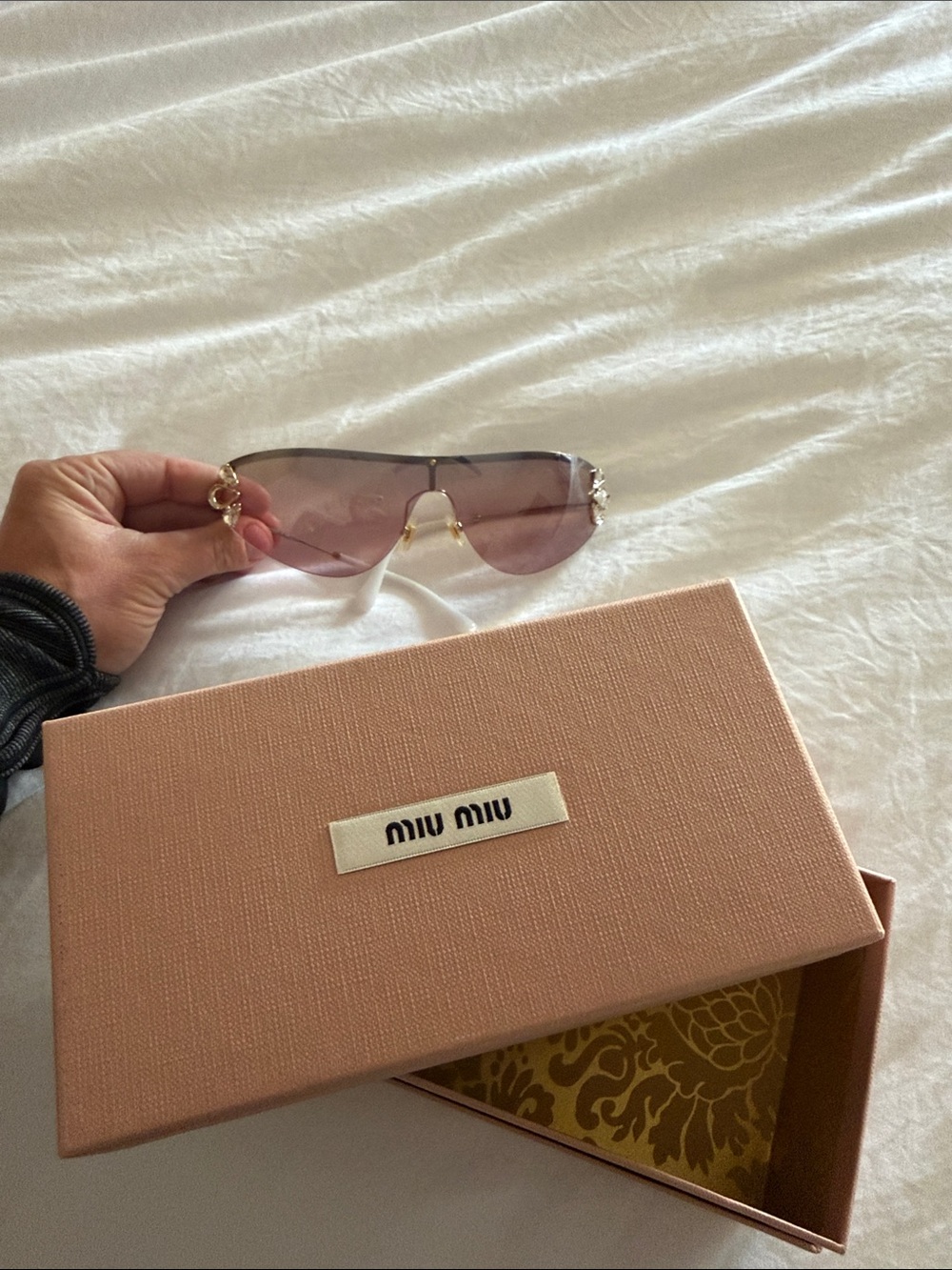 Miu Miu Pink Rimless Sunglasses with Crystal Temples - Picture 5 of 5
